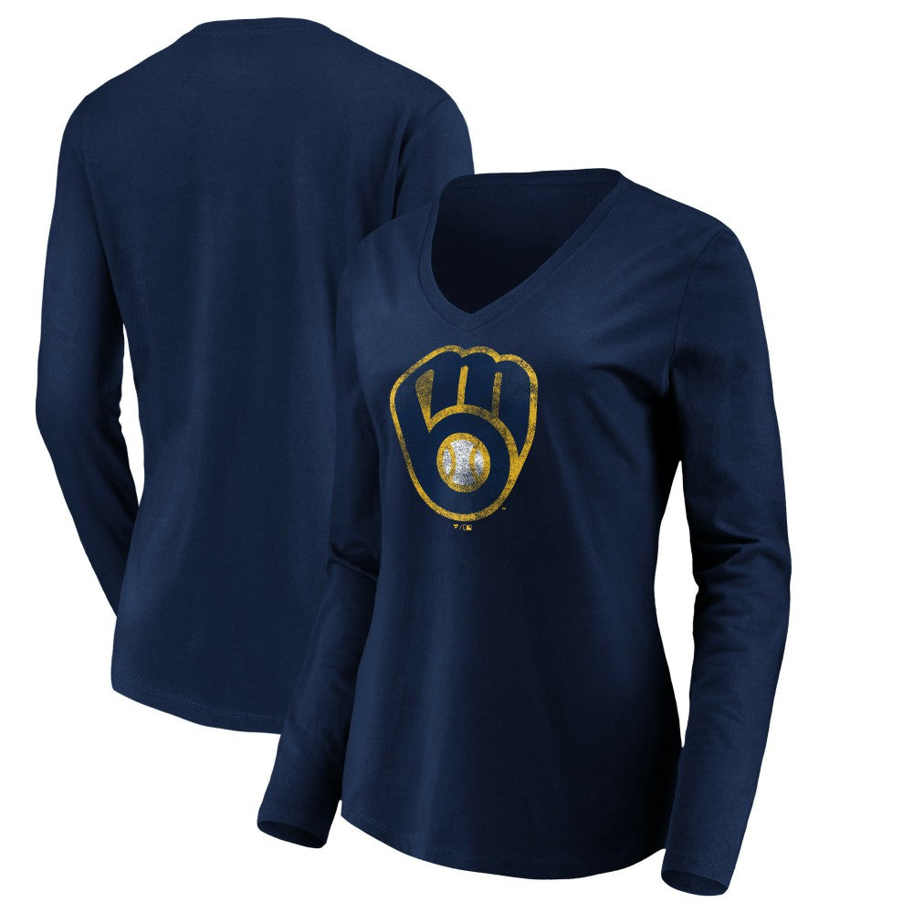 Milwaukee Brewers Women's Core Distressed Team Long Sleeve T-Shirt - MLB T-shirts