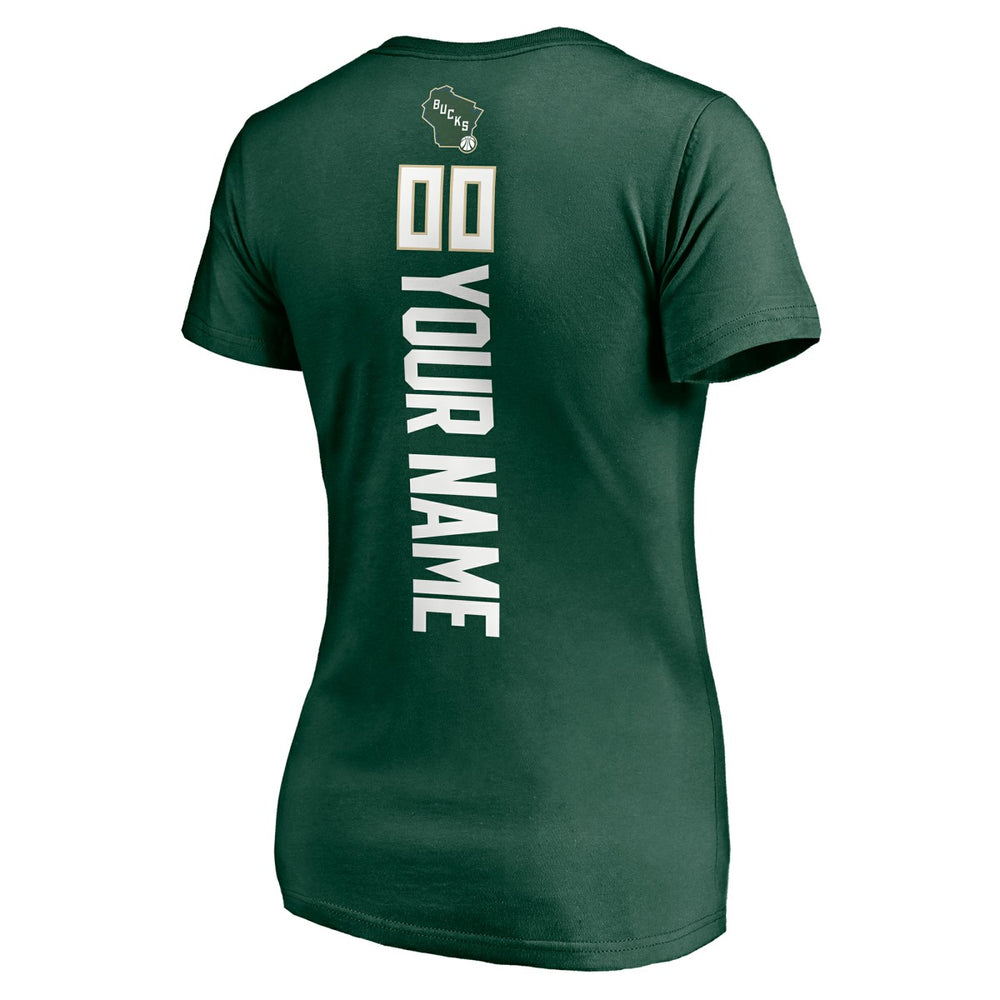 Hunter Green Milwaukee Bucks Women's Playmaker Personalized Name & Number V-Neck T-Shirt | NBA