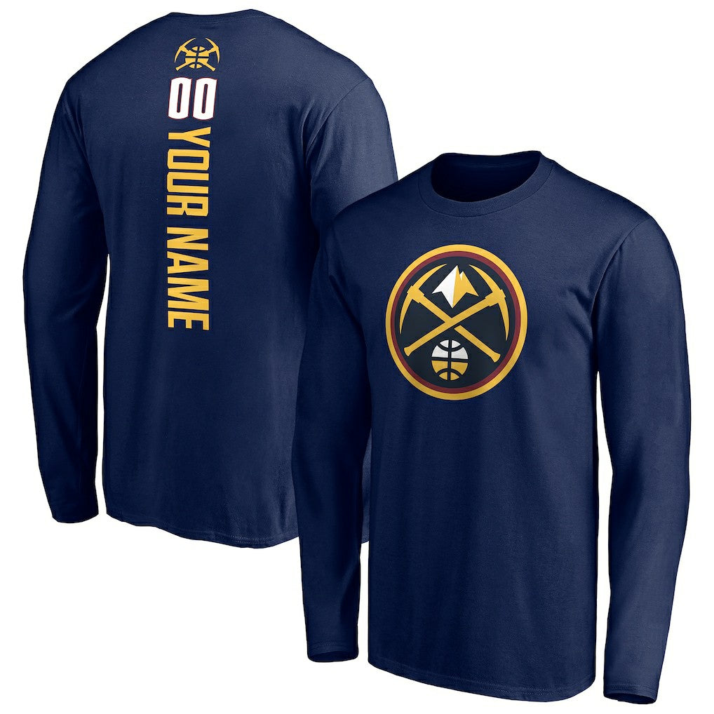 Navy Denver Nuggets Playmaker Personalized Name & Number Long Sleeve T-Shirt sale | NBA