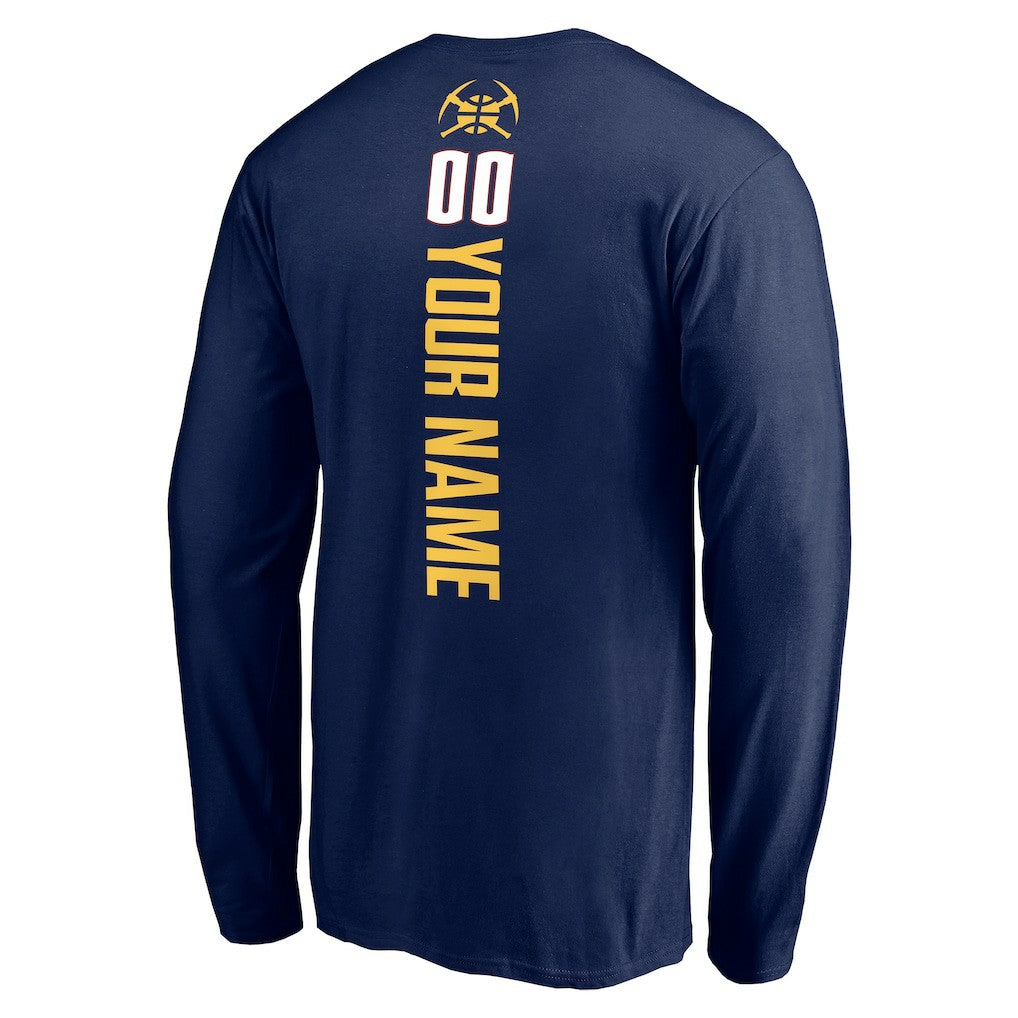 Navy Denver Nuggets Playmaker Personalized Name & Number Long Sleeve T-Shirt sale | NBA