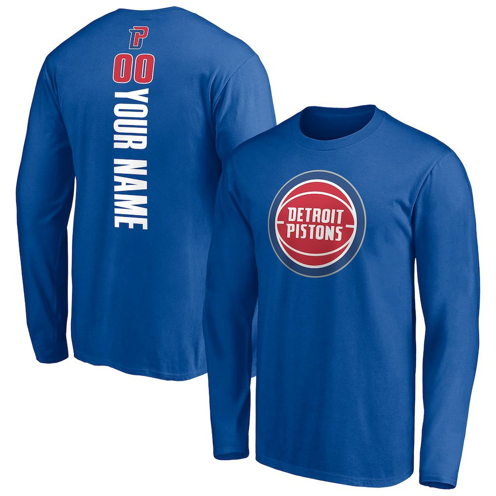 Blue Detroit Pistons Playmaker Personalized Name & Number Long Sleeve T-Shirt sale | NBA