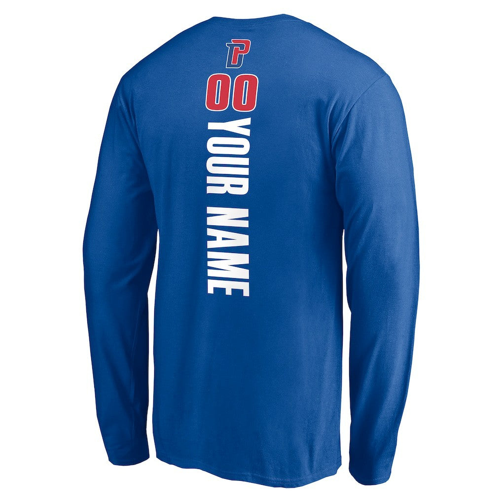 Blue Detroit Pistons Playmaker Personalized Name & Number Long Sleeve T-Shirt sale | NBA