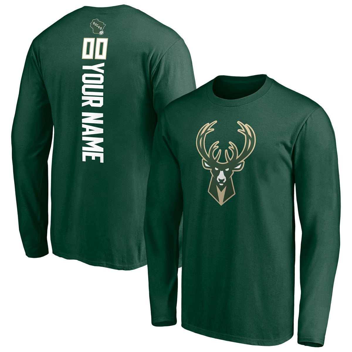 Hunter Green Milwaukee Bucks Playmaker Personalized Name & Number Long Sleeve T-Shirt | NBA