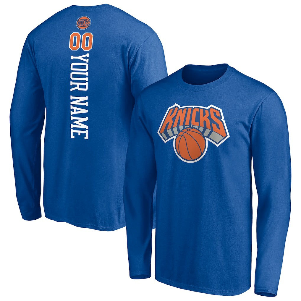 Blue New York Knicks Playmaker Personalized Name & Number Long Sleeve T-Shirt | NBA