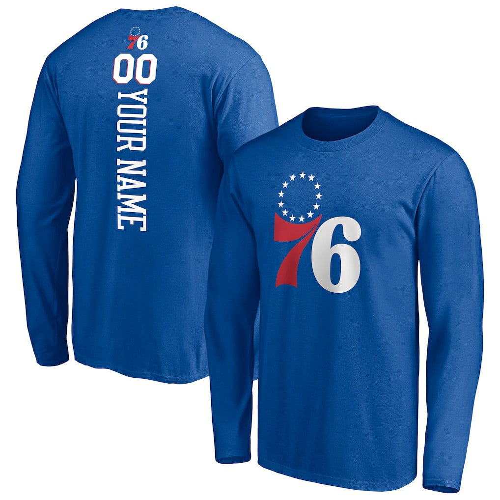 Royal Philadelphia 76ers Playmaker Personalized Name & Number Long Sleeve T-Shirt sale | NBA