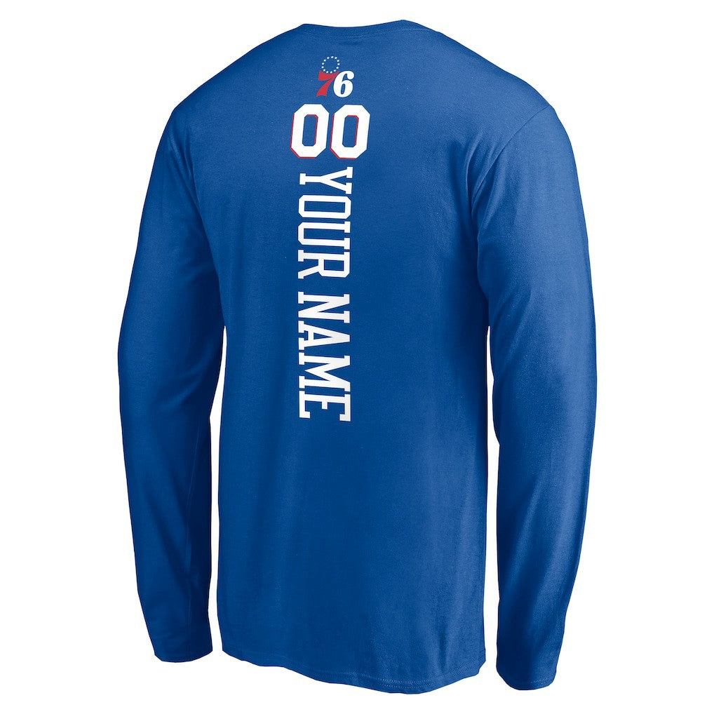Royal Philadelphia 76ers Playmaker Personalized Name & Number Long Sleeve T-Shirt sale | NBA