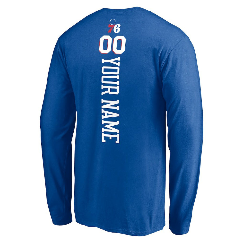 Royal Philadelphia 76ers Playmaker Personalized Name & Number Long Sleeve T-Shirt sale | NBA