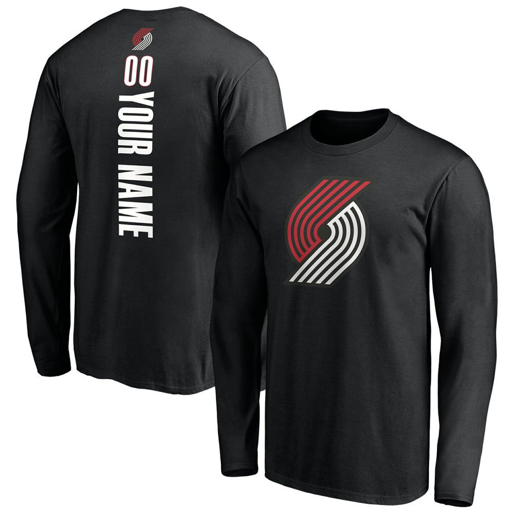 Black Portland Trail Blazers Playmaker Personalized Name & Number Long Sleeve T-Shirt | NBA