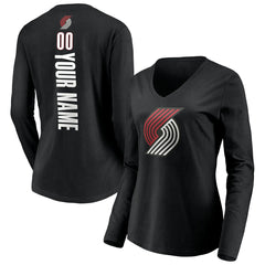 Black Portland Trail Blazers Women's Playmaker Personalized Name & Number Long Sleeve V-Neck T-Shirt | NBA