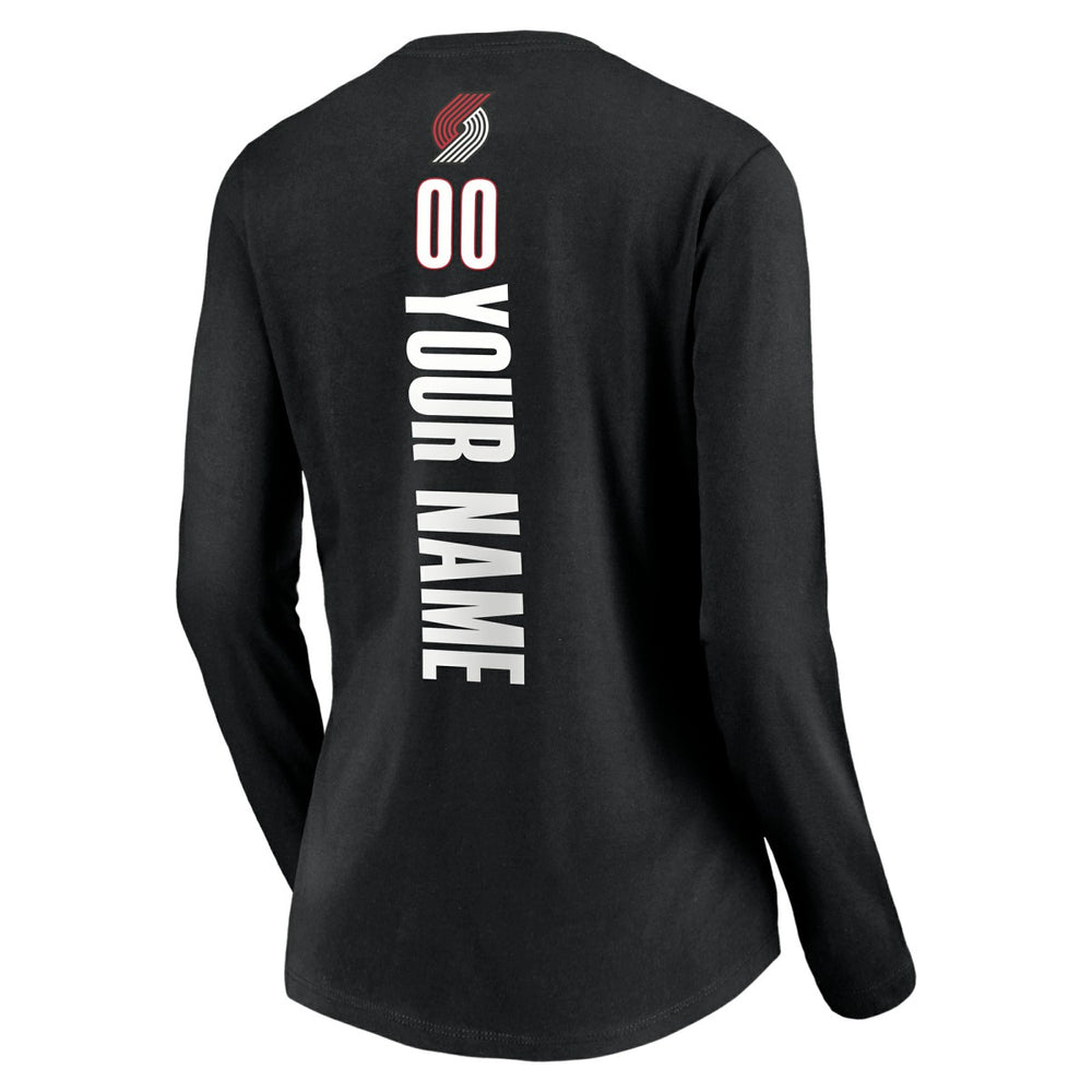 Black Portland Trail Blazers Women's Playmaker Personalized Name & Number Long Sleeve V-Neck T-Shirt | NBA