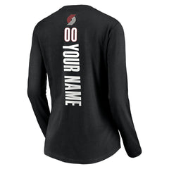 Black Portland Trail Blazers Women's Playmaker Personalized Name & Number Long Sleeve V-Neck T-Shirt | NBA
