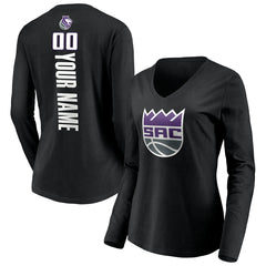 Black Sacramento Kings Women's Playmaker Personalized Name & Number Long Sleeve V-Neck T-Shirt | NBA