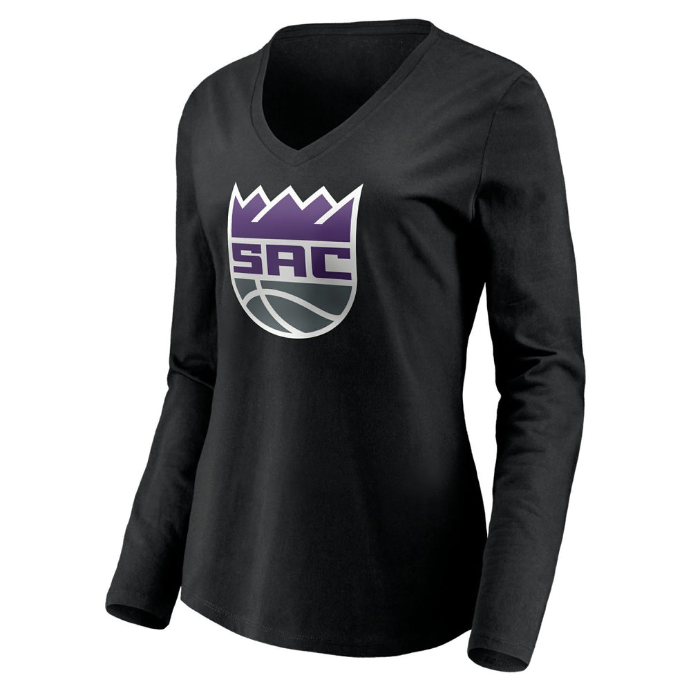 Black Sacramento Kings Women's Playmaker Personalized Name & Number Long Sleeve V-Neck T-Shirt | NBA