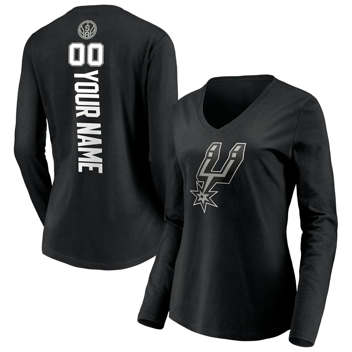 Black San Antonio Spurs Women's Playmaker Personalized Name & Number Long Sleeve V-Neck T-Shirt | NBA