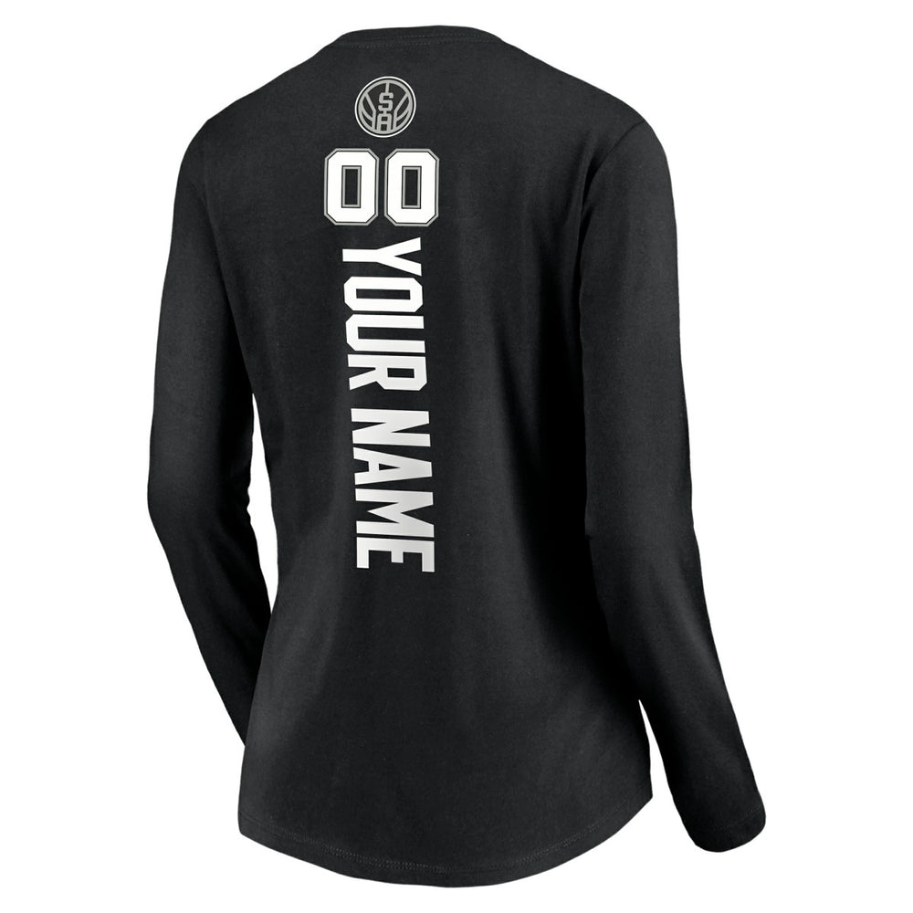 Black San Antonio Spurs Women's Playmaker Personalized Name & Number Long Sleeve V-Neck T-Shirt | NBA