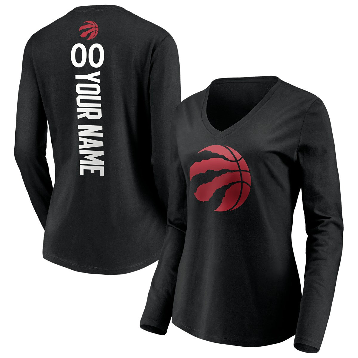 Black Toronto Raptors Women's Playmaker Personalized Name & Number Long Sleeve V-Neck T-Shirt | NBA