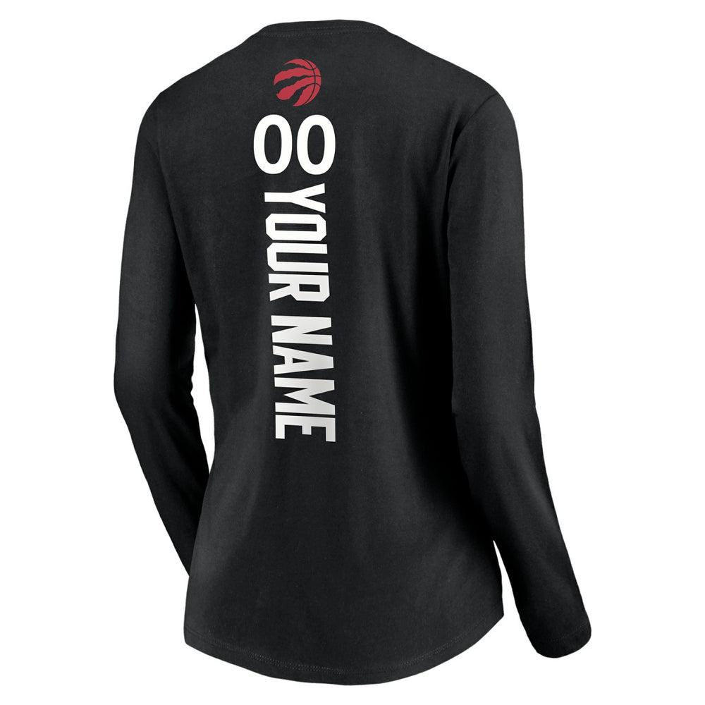 Black Toronto Raptors Women's Playmaker Personalized Name & Number Long Sleeve V-Neck T-Shirt | NBA
