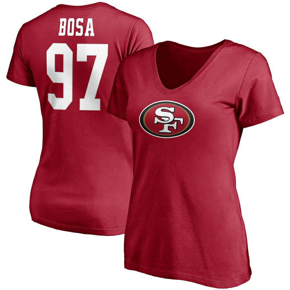 San Francisco 49ers Nick Bosa  Women's Player Icon Name & Number V-Neck T-Shirt | NFL Discount