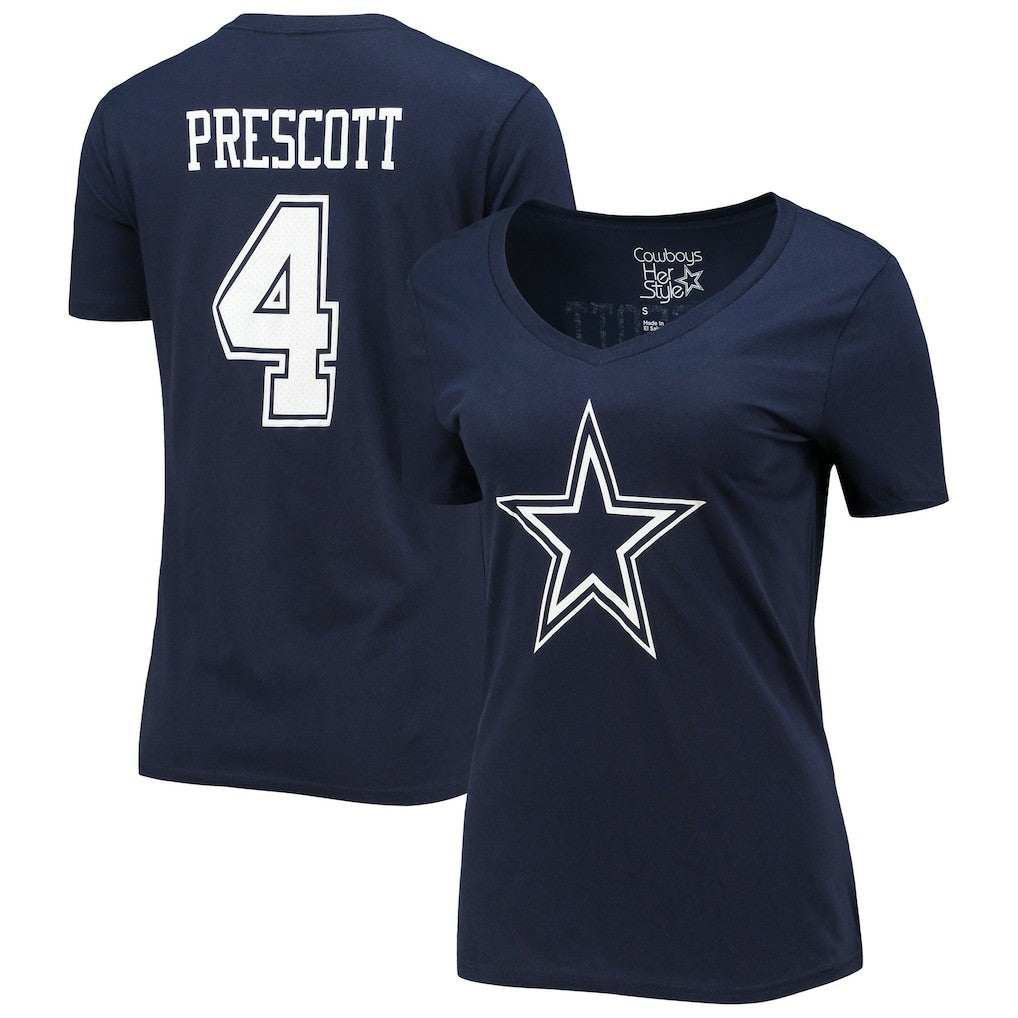 Dallas Cowboys Dak Prescott  Women's Player Icon Name & Number V-Neck T-Shirt | NFL Near me