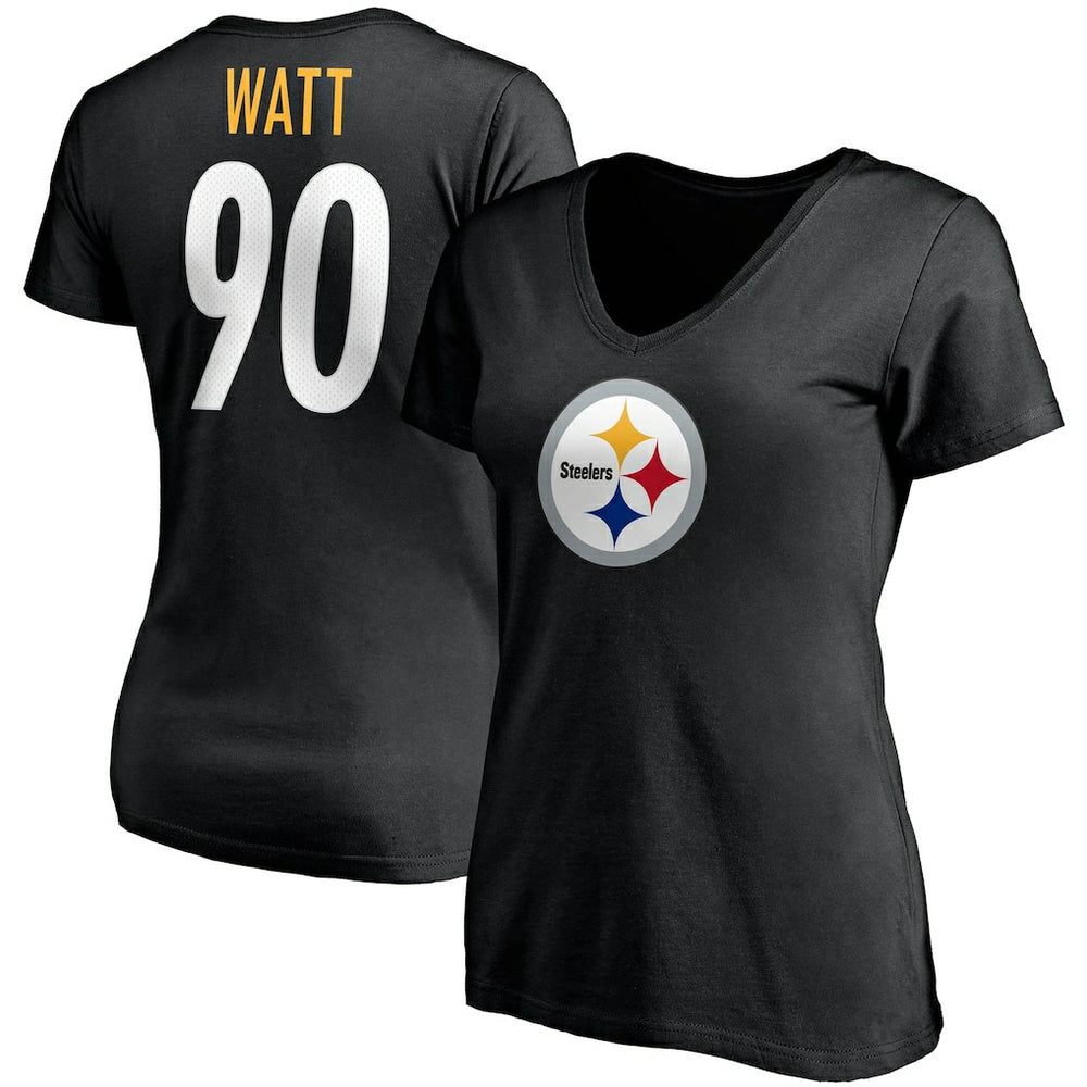 Pittsburgh Steelers T.J. Watt  Women's Player Icon Name & Number V-Neck T-Shirt | NFL New