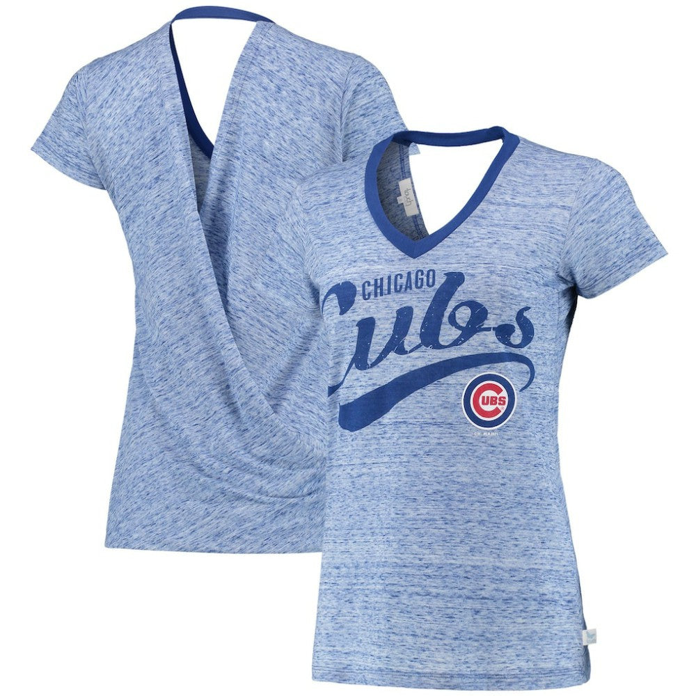 Chicago Cubs Touch Women's Hail Mary V-Neck Back Wrap T-Shirt - MLB T-shirts