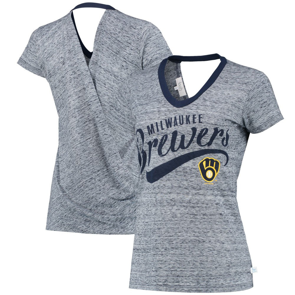 Milwaukee Brewers Touch Women's Hail Mary V-Neck Back Wrap T-Shirt - MLB T-shirts