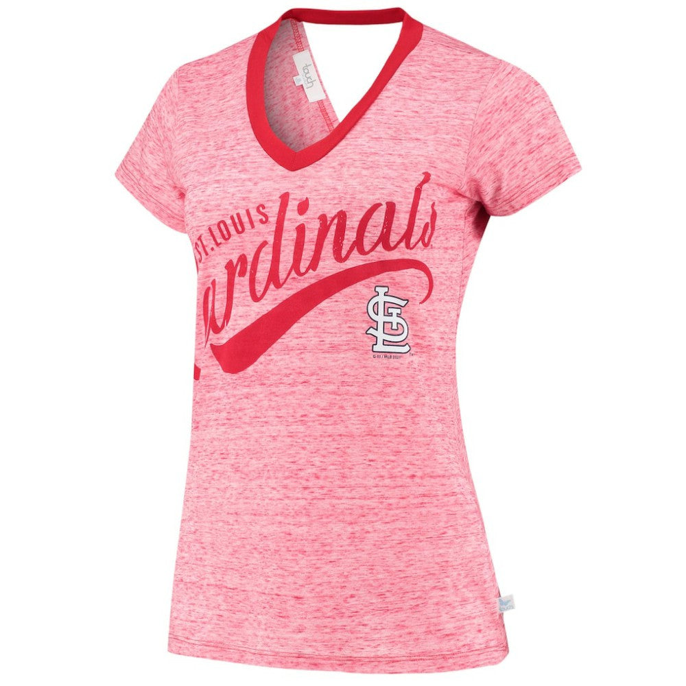 St. Louis Cardinals Touch Women's Hail Mary V-Neck Back Wrap T-Shirt - MLB T-shirts