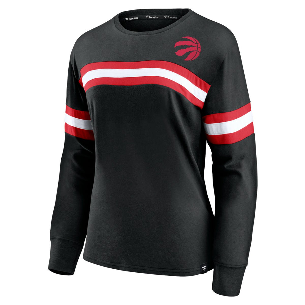 Black Toronto Raptors Women's Block Party Chest Logo Striped Long Sleeve T-Shirt | NBA