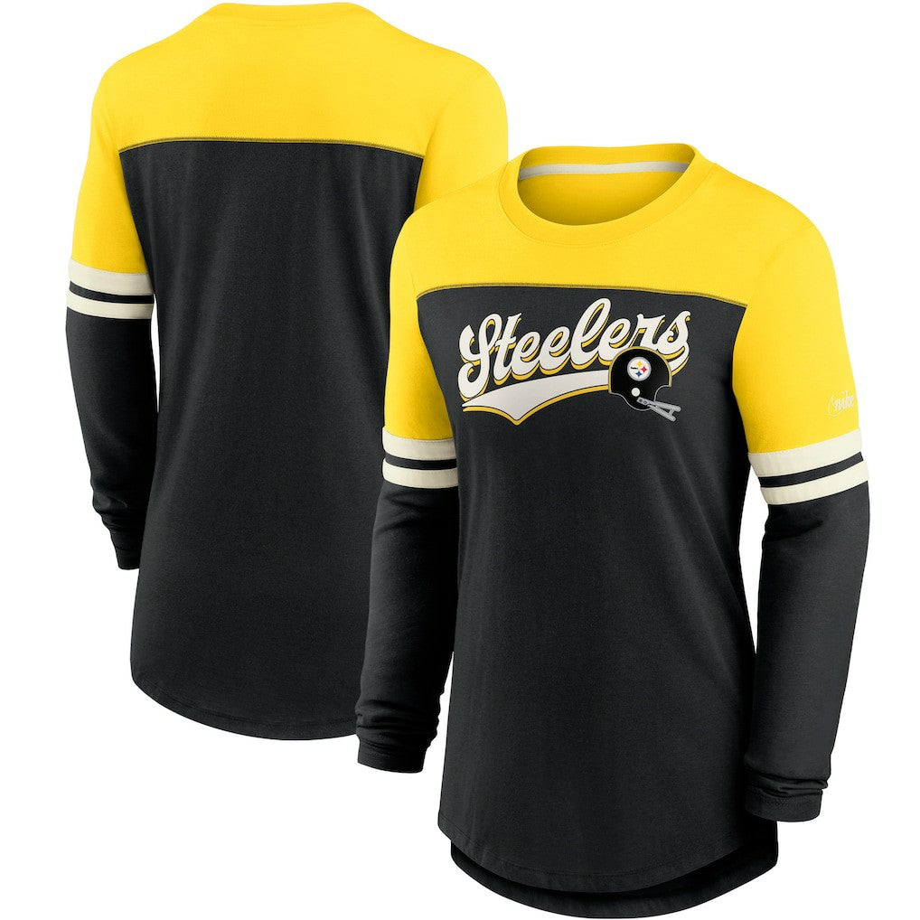 Pittsburgh Steelers Women's Retro Script Performance Tri-Blend Long Sleeve T-Shirt | NFL Discount