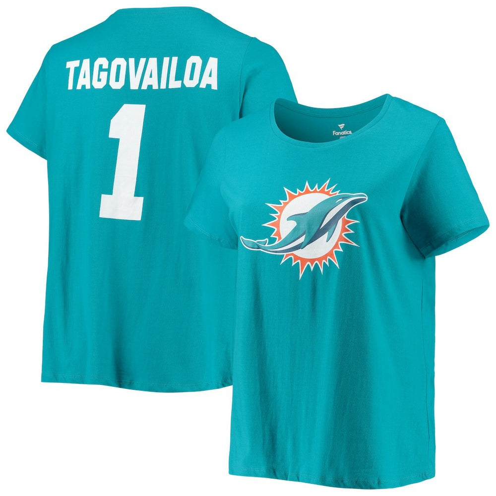 Miami Dolphins Tua Tagovailoa  Women's Plus Size Fair Catch Name & Number Scoop Neck T-Shirt | NFL Online