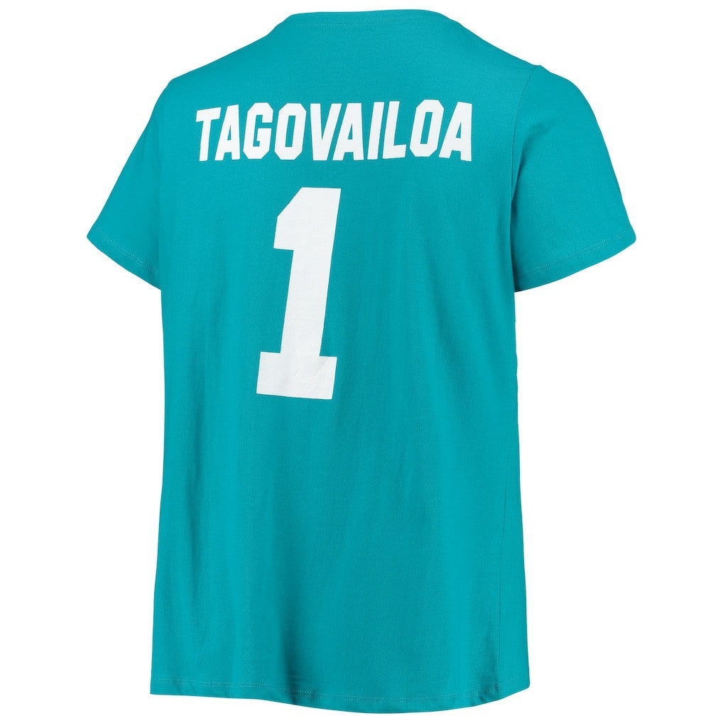 Miami Dolphins Tua Tagovailoa  Women's Plus Size Fair Catch Name & Number Scoop Neck T-Shirt | NFL Online