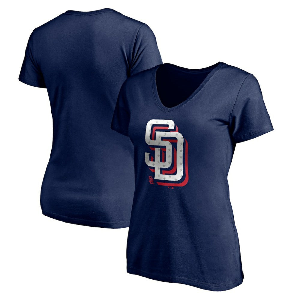 San Diego Padres Women's Red White and Team V-Neck T-Shirt - MLB T-shirts