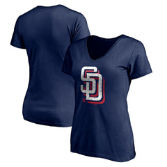 San Diego Padres Women's Red White and Team V-Neck T-Shirt - MLB T-shirts