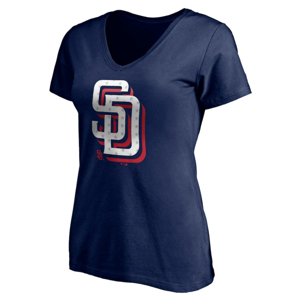San Diego Padres Women's Red White and Team V-Neck T-Shirt - MLB T-shirts