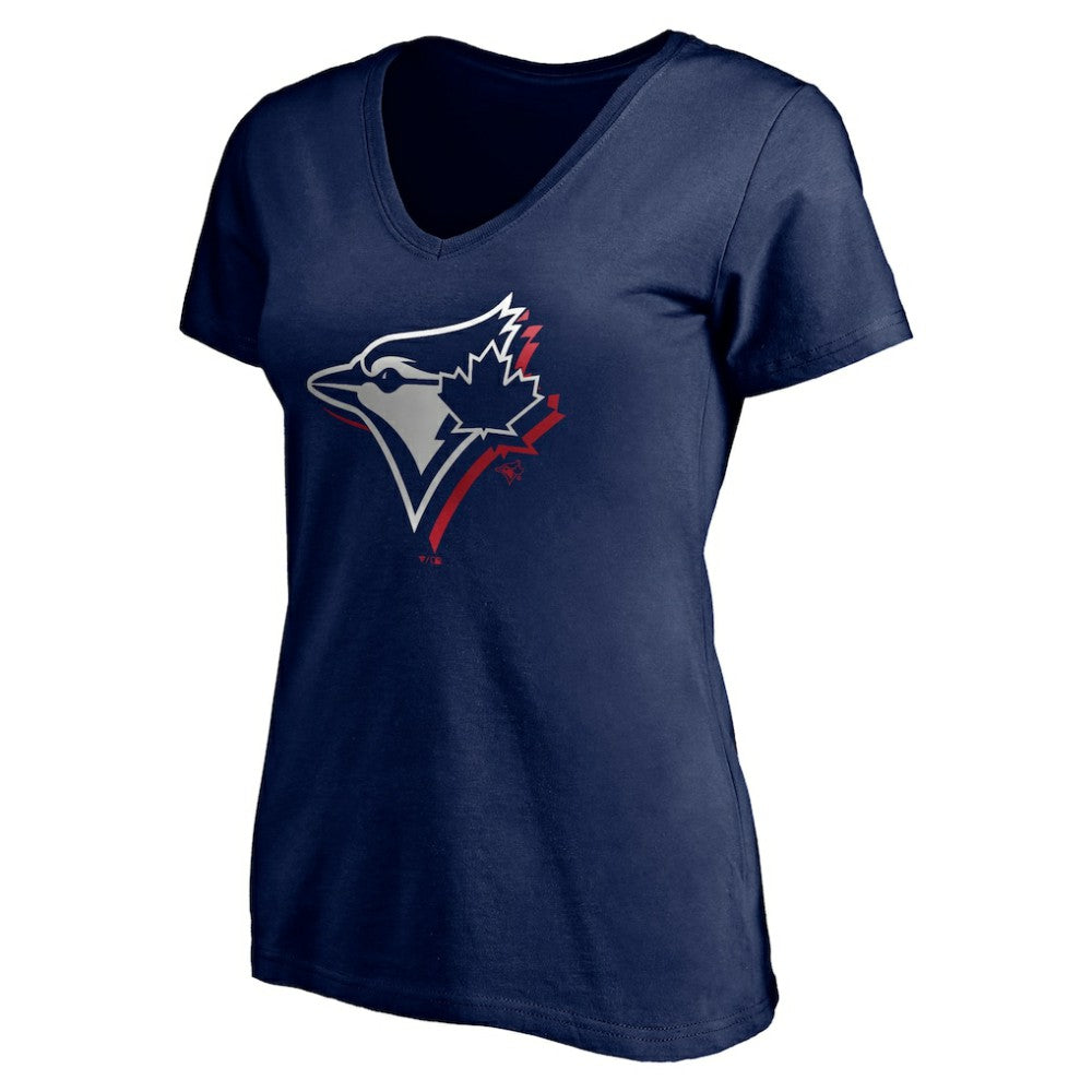 Toronto Blue Jays Women's Red White and Team V-Neck T-Shirt - MLB T-shirts