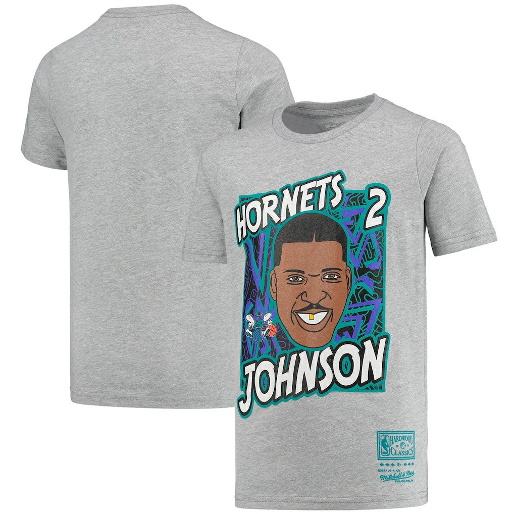 Gray Larry Johnson Charlotte Hornets Youth Hardwood Classics King of the Court Player T-Shirt | NBA