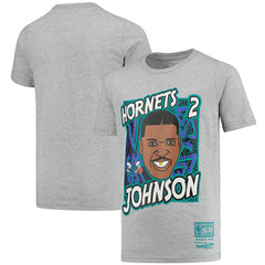 Gray Larry Johnson Charlotte Hornets Youth Hardwood Classics King of the Court Player T-Shirt | NBA