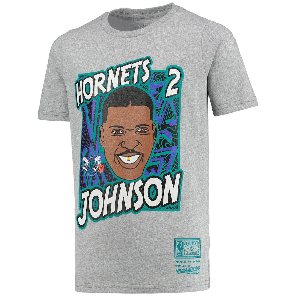 Gray Larry Johnson Charlotte Hornets Youth Hardwood Classics King of the Court Player T-Shirt | NBA