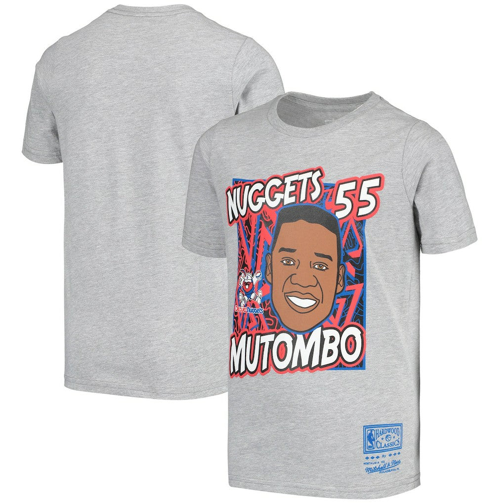 Gray Dikembe Mutombo Denver Nuggets Youth Hardwood Classics King of the Court Player T-Shirt sale | NBA