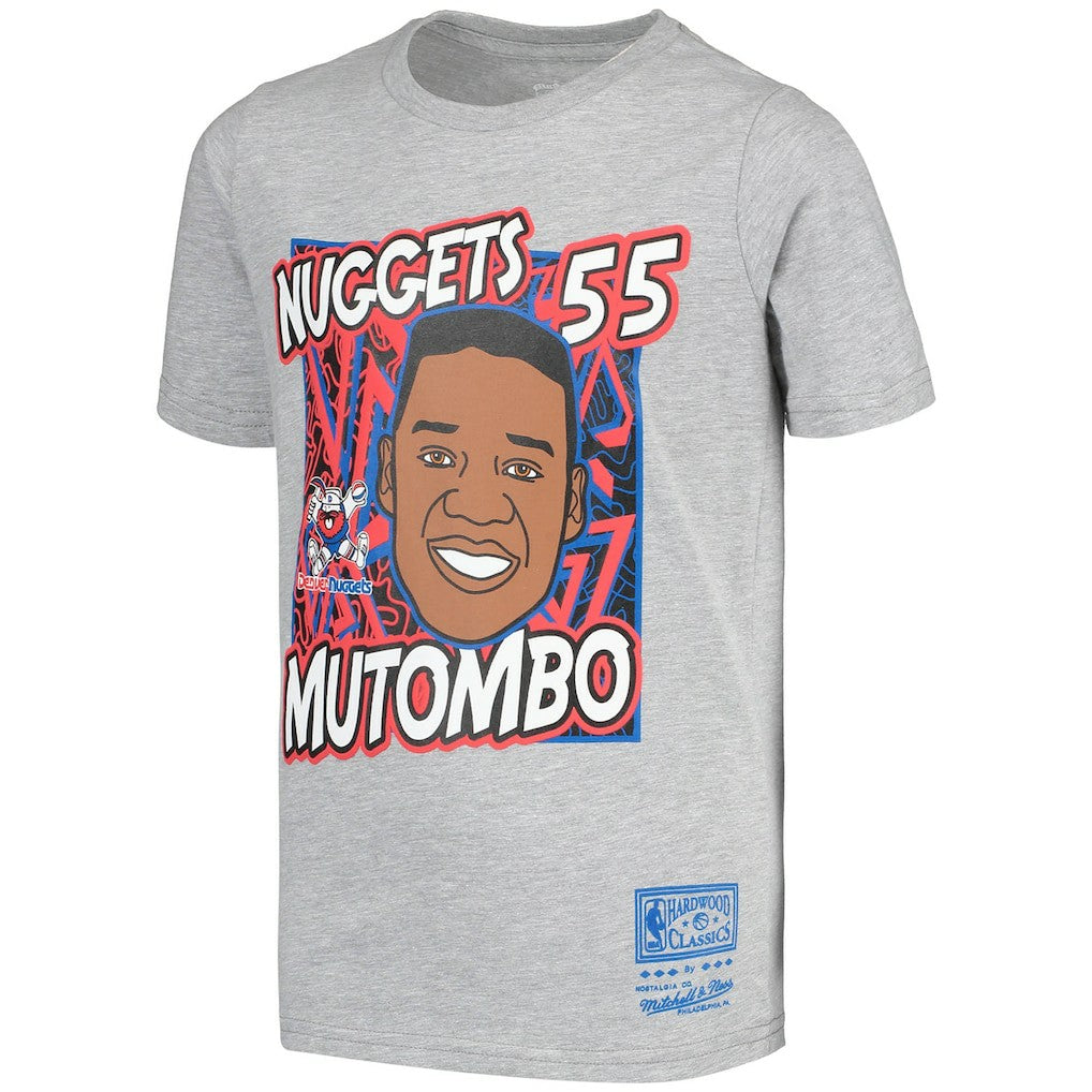 Gray Dikembe Mutombo Denver Nuggets Youth Hardwood Classics King of the Court Player T-Shirt sale | NBA