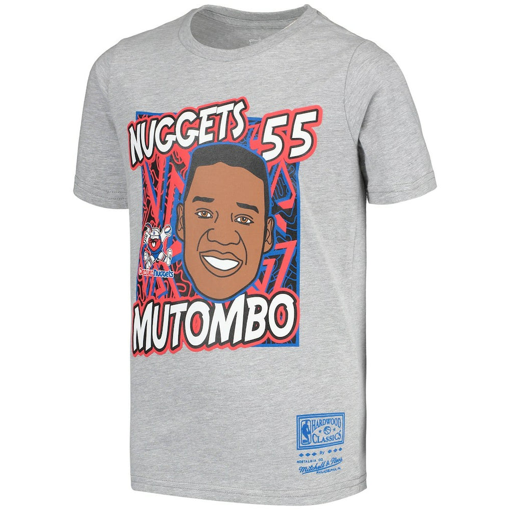Gray Dikembe Mutombo Denver Nuggets Youth Hardwood Classics King of the Court Player T-Shirt sale | NBA