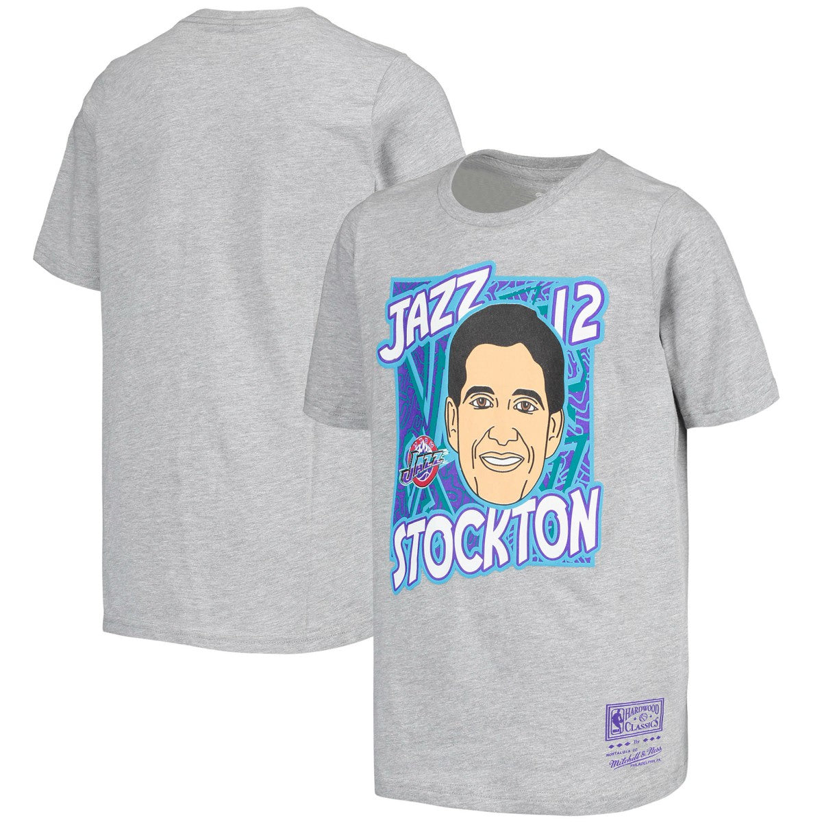Gray John Stockton Utah Jazz Youth Hardwood Classics King of the Court Player T-Shirt | NBA