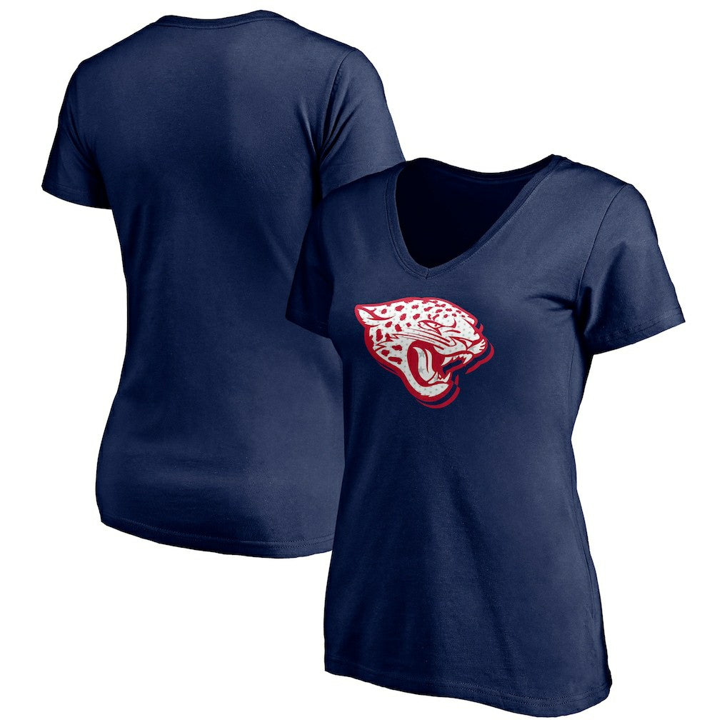 Jacksonville Jaguars Women's Red White and Team V-Neck T-Shirt | NFL New