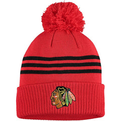 Chicago Blackhawks adidas Locker Room Three Stripe Cuffed Knit Hat with Pom -  NHL Hats