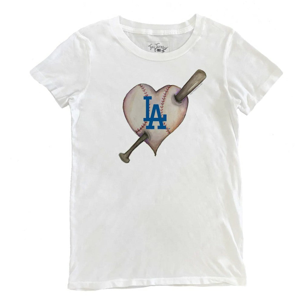 Los Angeles Dodgers Tiny Turnip Women's Heart Bat T-Shirt - MLB T-shirts