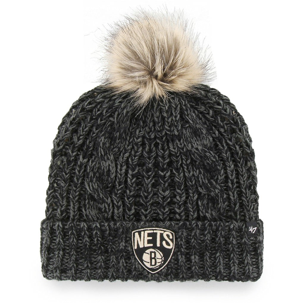 Black Brooklyn Nets '47 Women's Meeko Cuffed Knit Hat with Pom | NBA