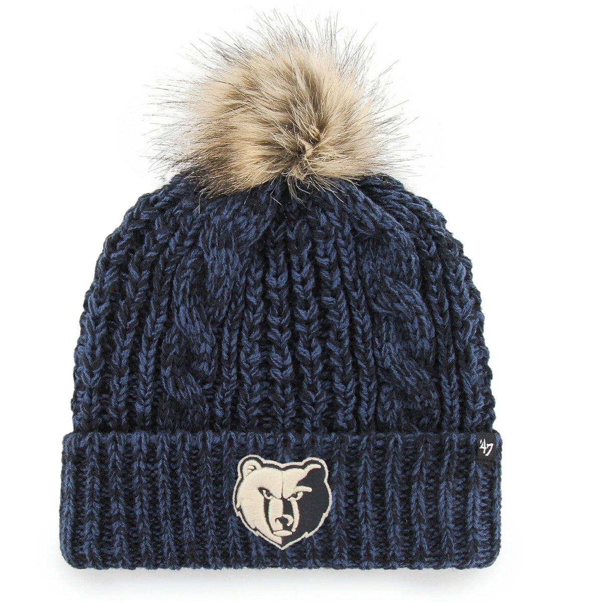 Navy Memphis Grizzlies '47 Women's Meeko Cuffed Knit Hat with Pom | NBA