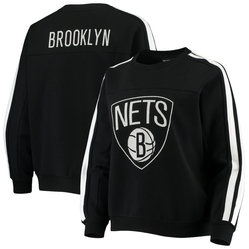 Black Brooklyn Nets The Wild Collective Women's Perforated Logo Pullover Sweatshirt | NBA