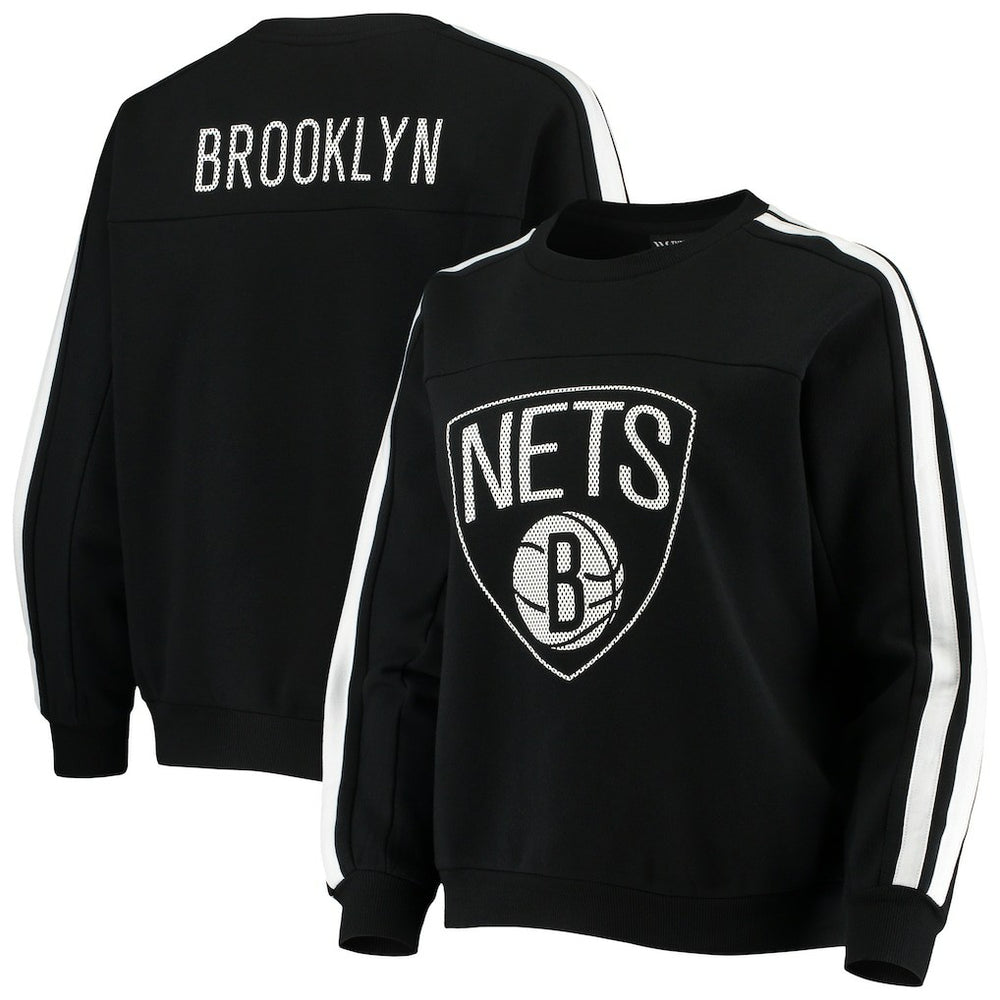 Black Brooklyn Nets The Wild Collective Women's Perforated Logo Pullover Sweatshirt | NBA