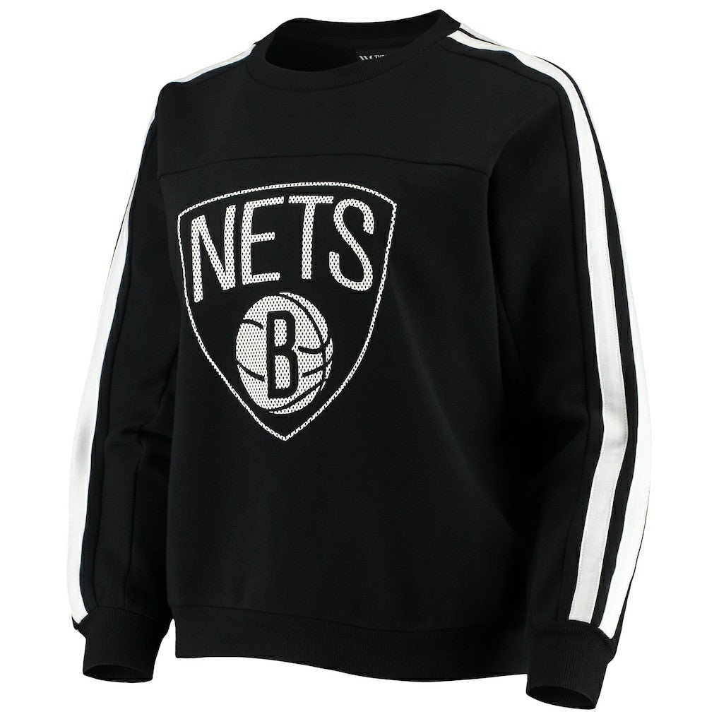 Black Brooklyn Nets The Wild Collective Women's Perforated Logo Pullover Sweatshirt | NBA